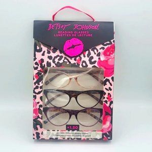 NIB new 3 pairs of Betsey Johnson Cat eye Readers reader glasses 1.50